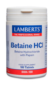 Betaína HCI 324 mg y Pepsina 5 mg en tabletas Lamberts