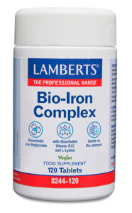 Bio Iron Complex, complejo de Hierro Vegano Lamberts con Vitamina B12 + Lisina