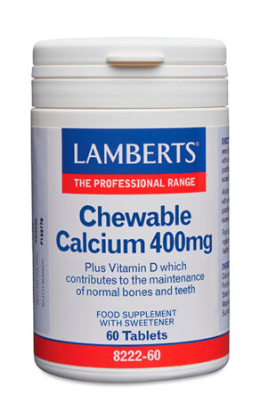 Calcio masticable 400 mg con Vitamina D y FOS. Sabor a limón.