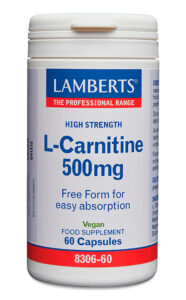 L-Carnitina 500 mg Pura en forma libre. Aminoácido no esencial Lamberts