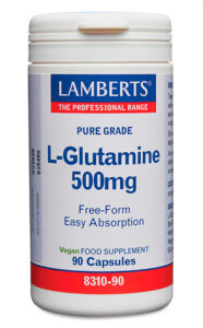 L-Glutamina 500 mg. Pura. Aminoácido no esencial con 90 cápsulas Lamberts