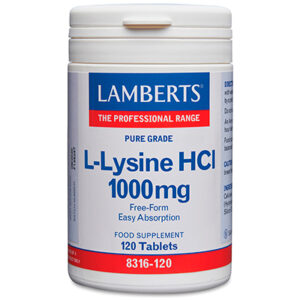 L-Lisina 1000 mg. Grado puro. Alta absorción. Aminoácido esencial Lamberts