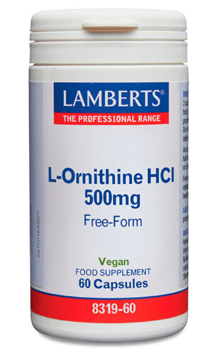 L-Ornitina HCI 500 mg en forma libre. Aminoácido no esencial
