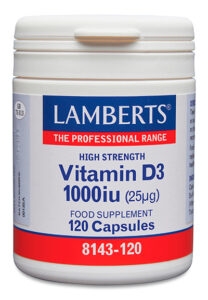 Vitamina D como D3, colecalciferol 1000 UI (25 mcg) 120 cápsulas Lamberts