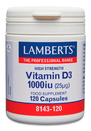 Vitamina D como D3, colecalciferol 1000 UI (25 mcg) 120 cápsulas