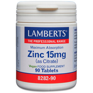 Zinc 15 mg como Citrato con mayor absorción y 90 tabletas Lamberts